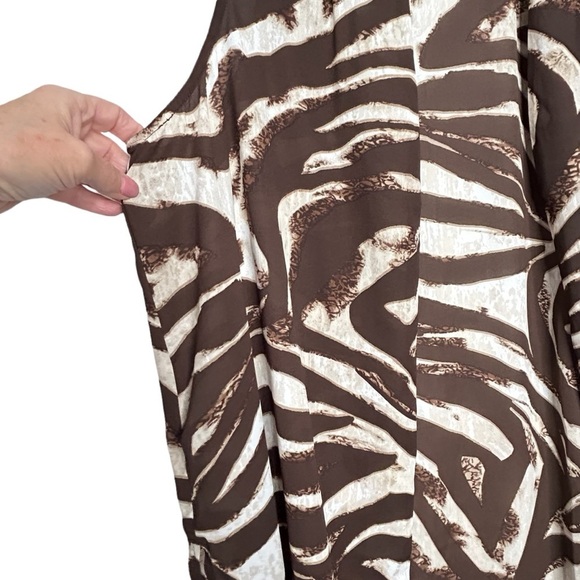 Susan Graver Brown/White Animal Print Chiffon Sleeveless Open Style Vest 16 - Picture 7 of 11